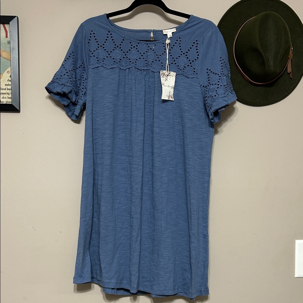 Women's Slate Blue Eyelet Hem & Thread Dress